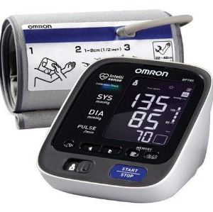 A forearm wrap blood pressure monitor displaying heart rate.