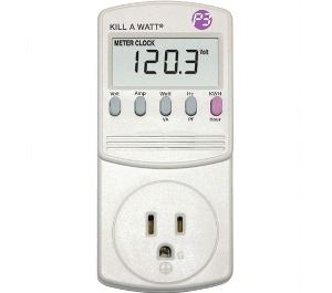A plug in device with buttons and an energy reading.