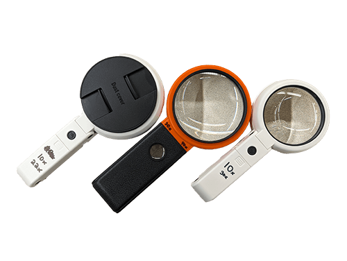 A photo of a set of three handheld plastic magnifying lens.