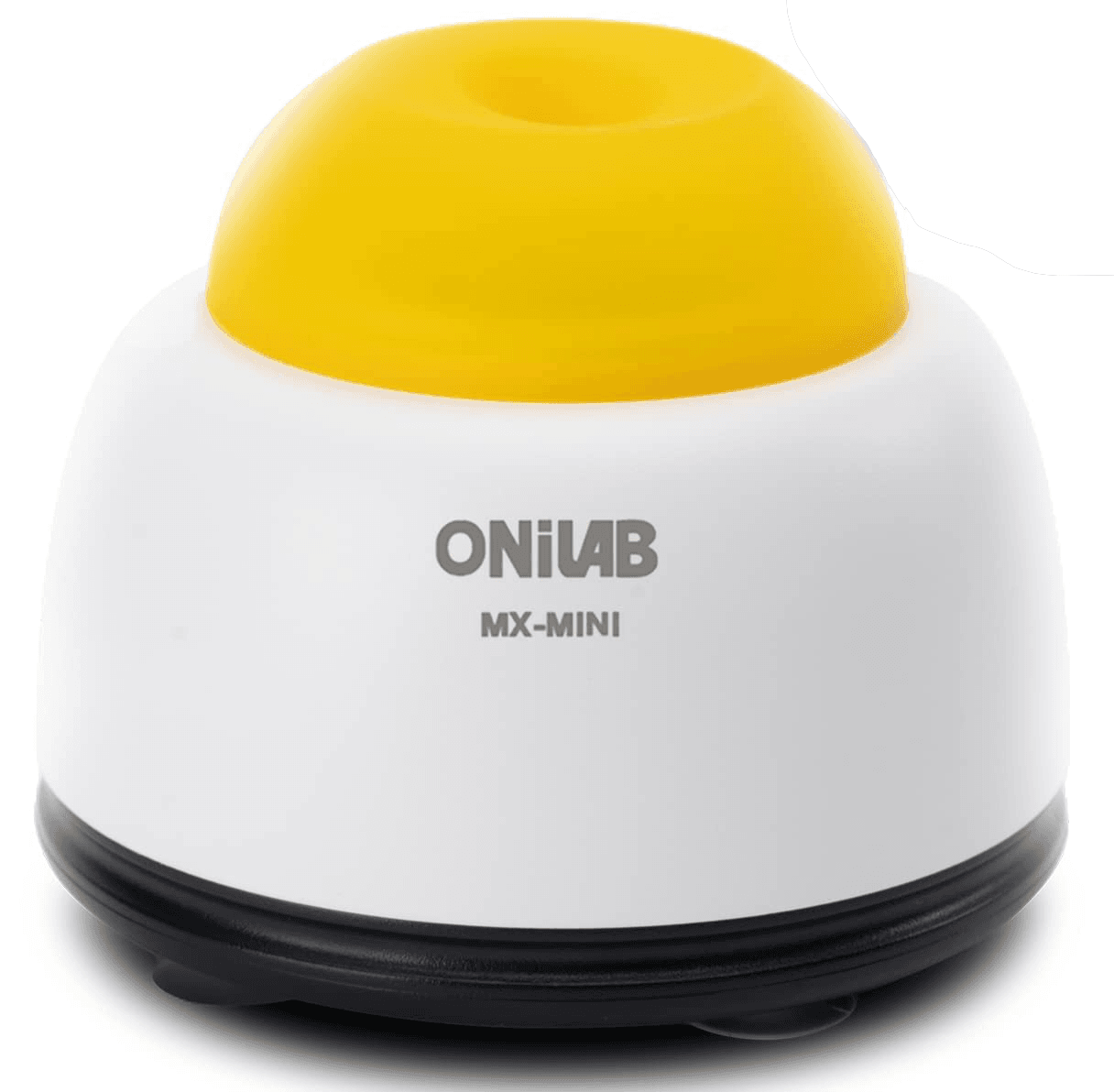 A photo of a dome shaped plastic object with four rubber feet with a smaller indented dome on top.